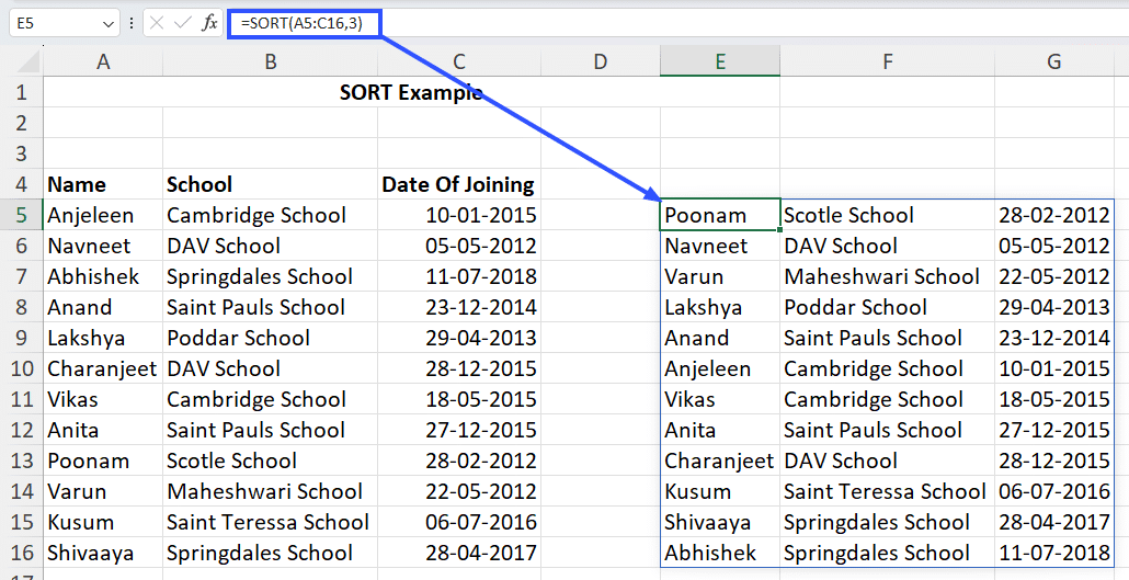 sort in ascending order in third column
