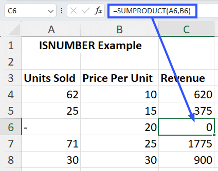 sumproduct example with revenue