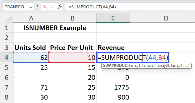 sumproduct function