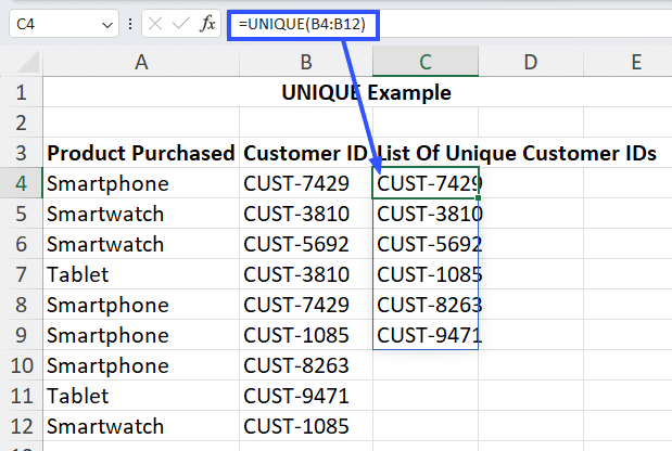 unique customer ids in excel