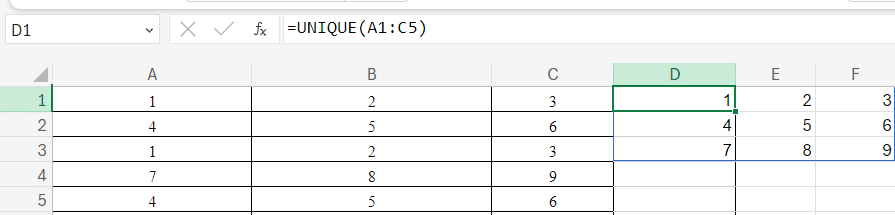unique formula in excel