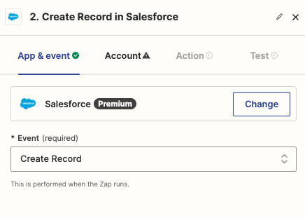 Following the prompts to connect your Salesforce account to Zapier.