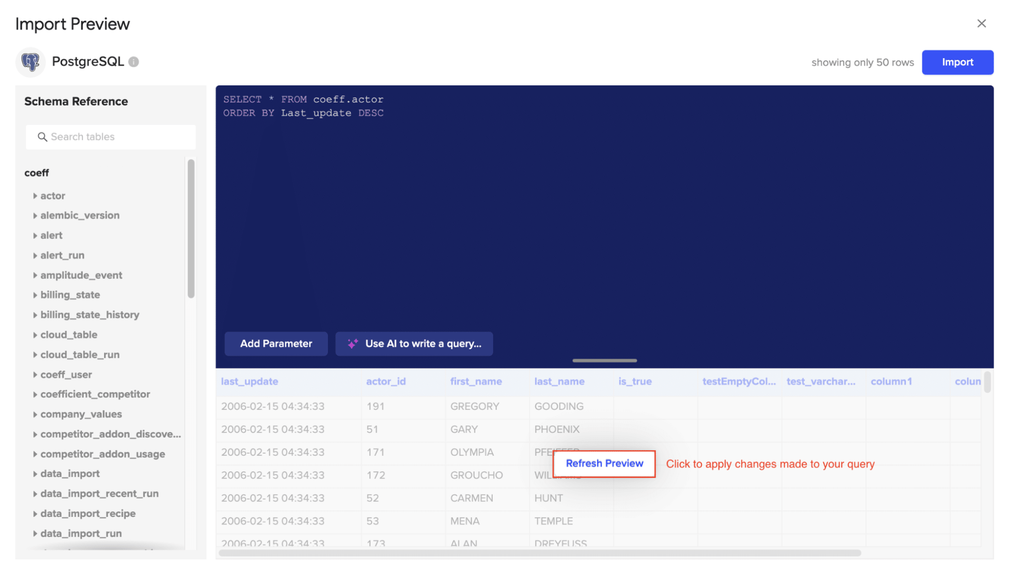 Clicking “Refresh Preview” to verify your results before importing.