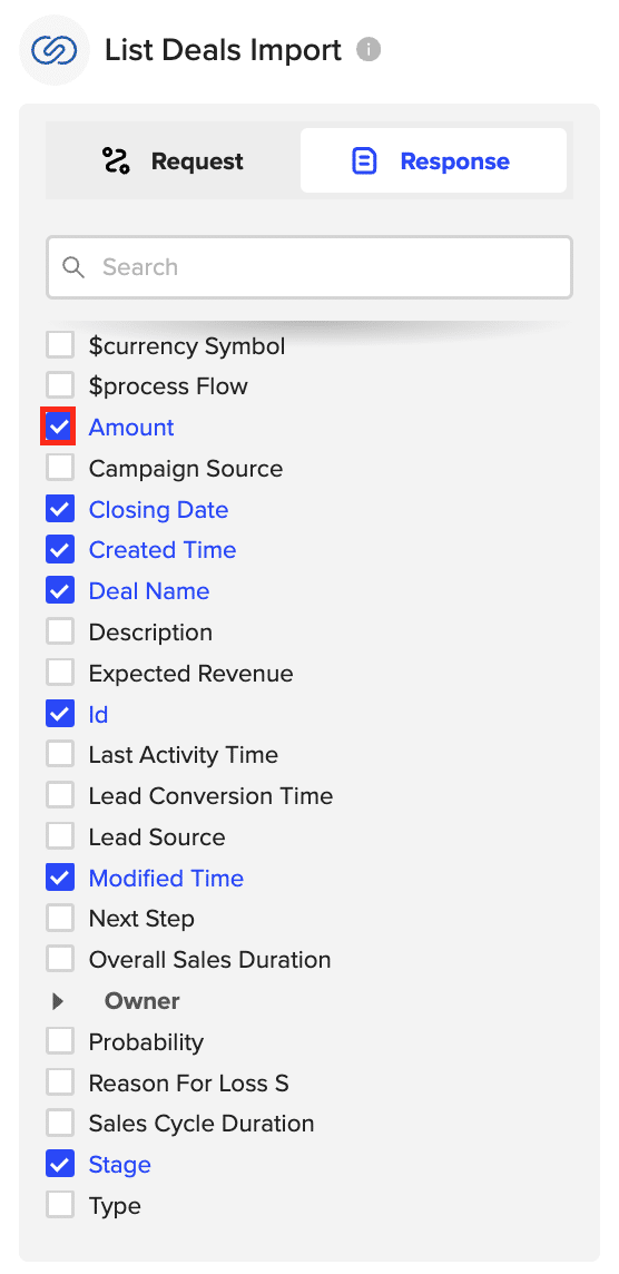 Configuring the fields you want to include in the import on the left-hand side of the menu.