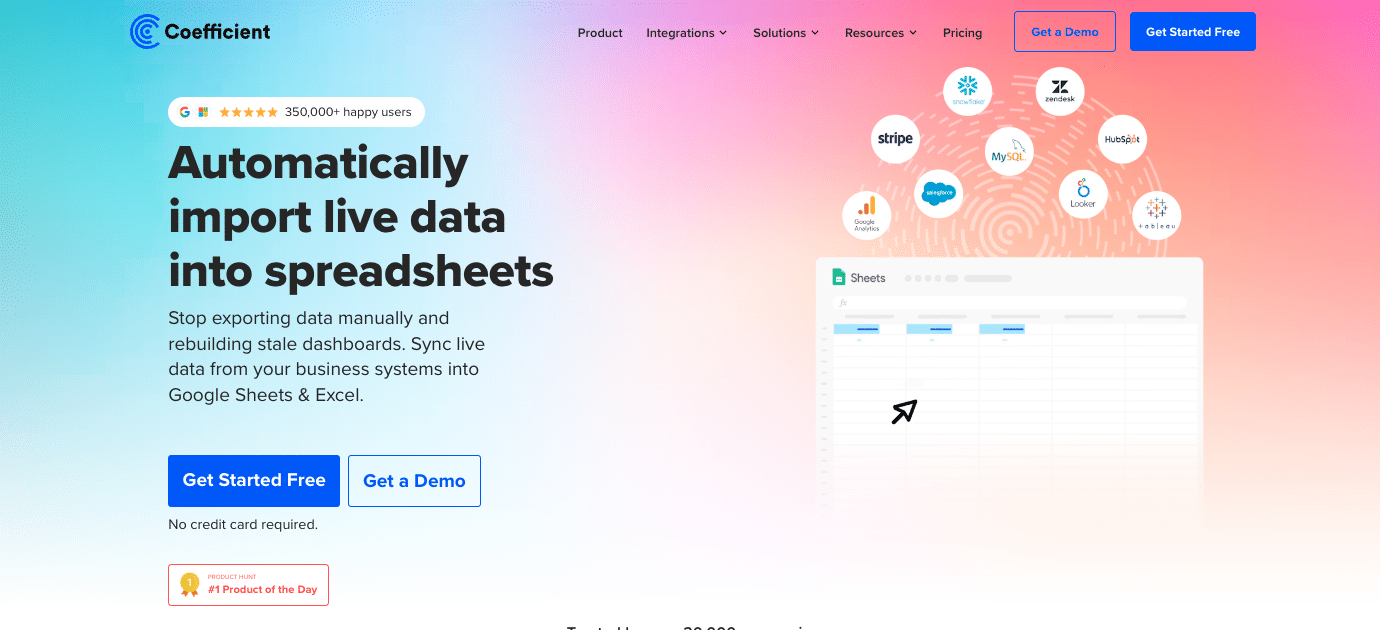 Screenshot of the Coefficient homepage showcasing their free reporting tools.