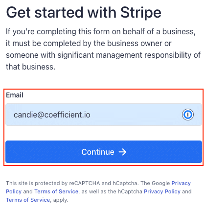 Selecting the Stripe account to connect Coefficient to and being taken back to Coefficient to begin the import.