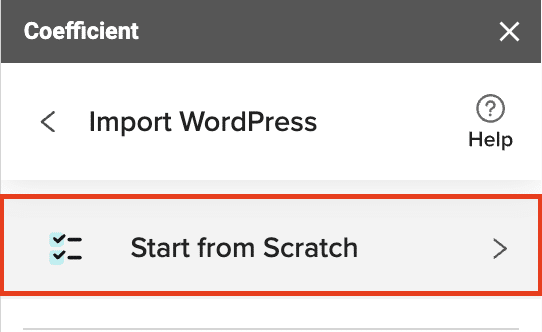 Returning to WordPress and clicking “Start from Scratch” after authorization.