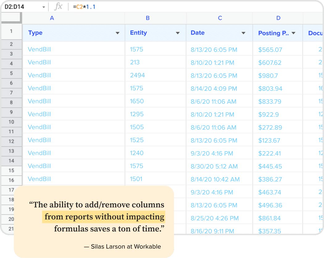 data import from netsuite to excel