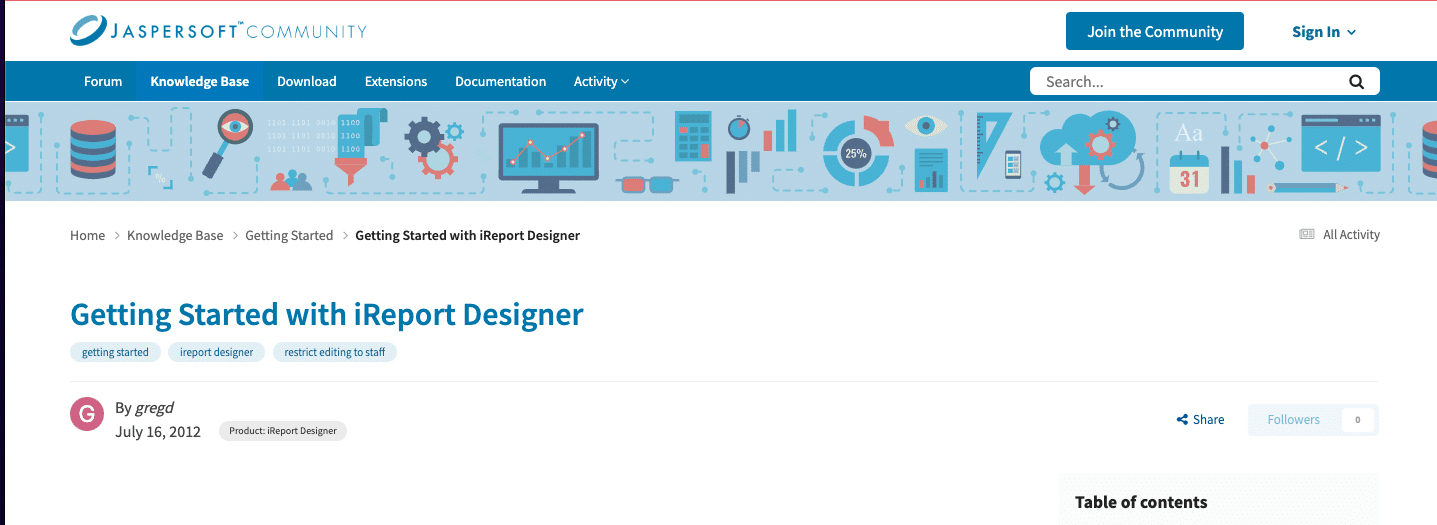 Screenshot of the iReport homepage emphasizing their free report designer tools.