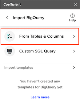 Choosing BigQuery table