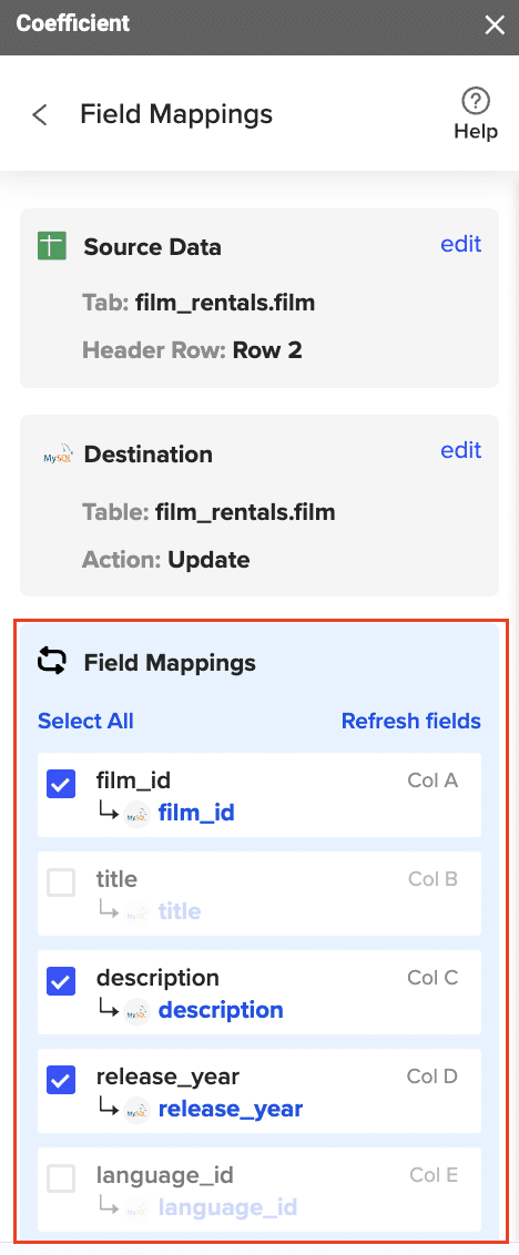 Completing field mappings