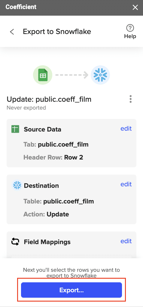 Confirming export settings