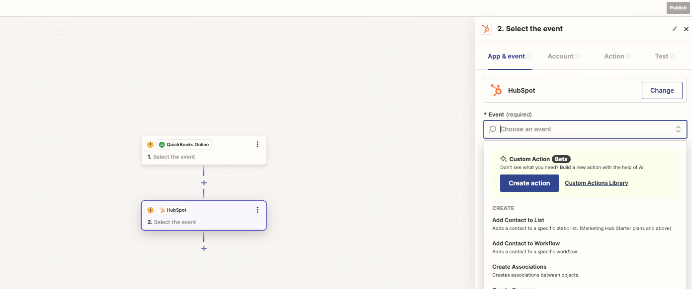 Connecting HubSpot in Zapier