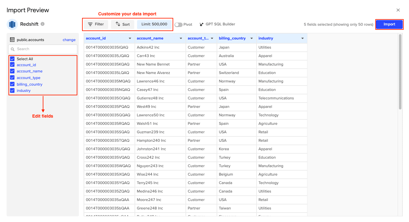 Customizing import settings
