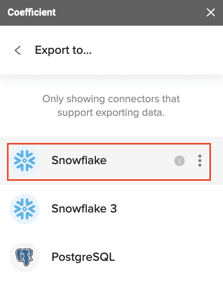 Selecting export to Snowflake