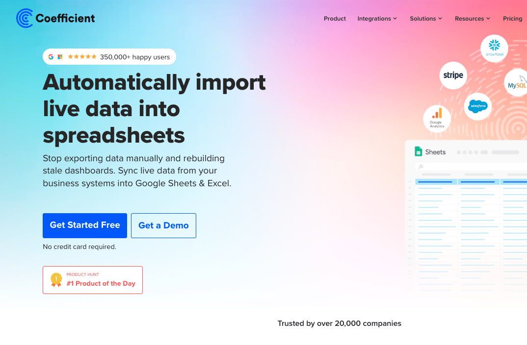 a screenshot of coefficient's homepage