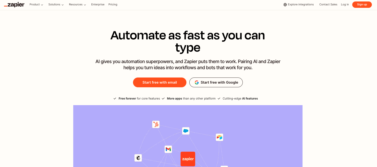 zapier homescreen screenshot