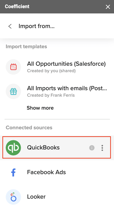 Selecting QuickBooks report