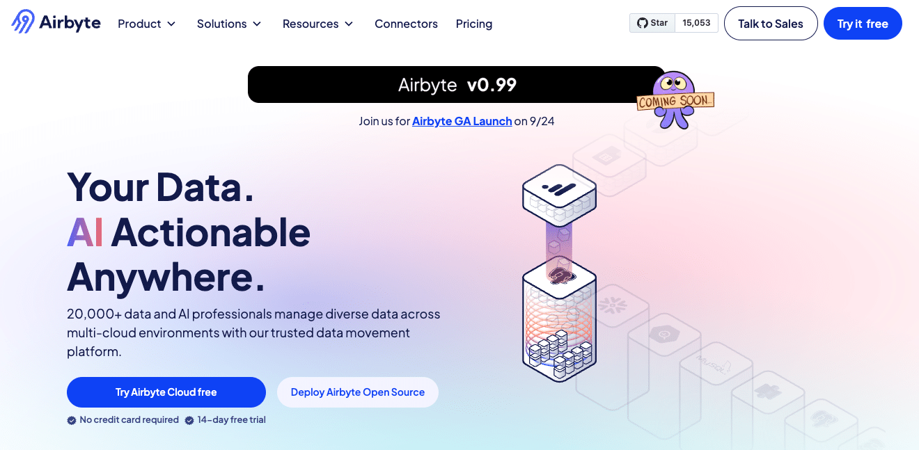 Airbyte interface showing setup for transferring data from MongoDB to PostgreSQL.