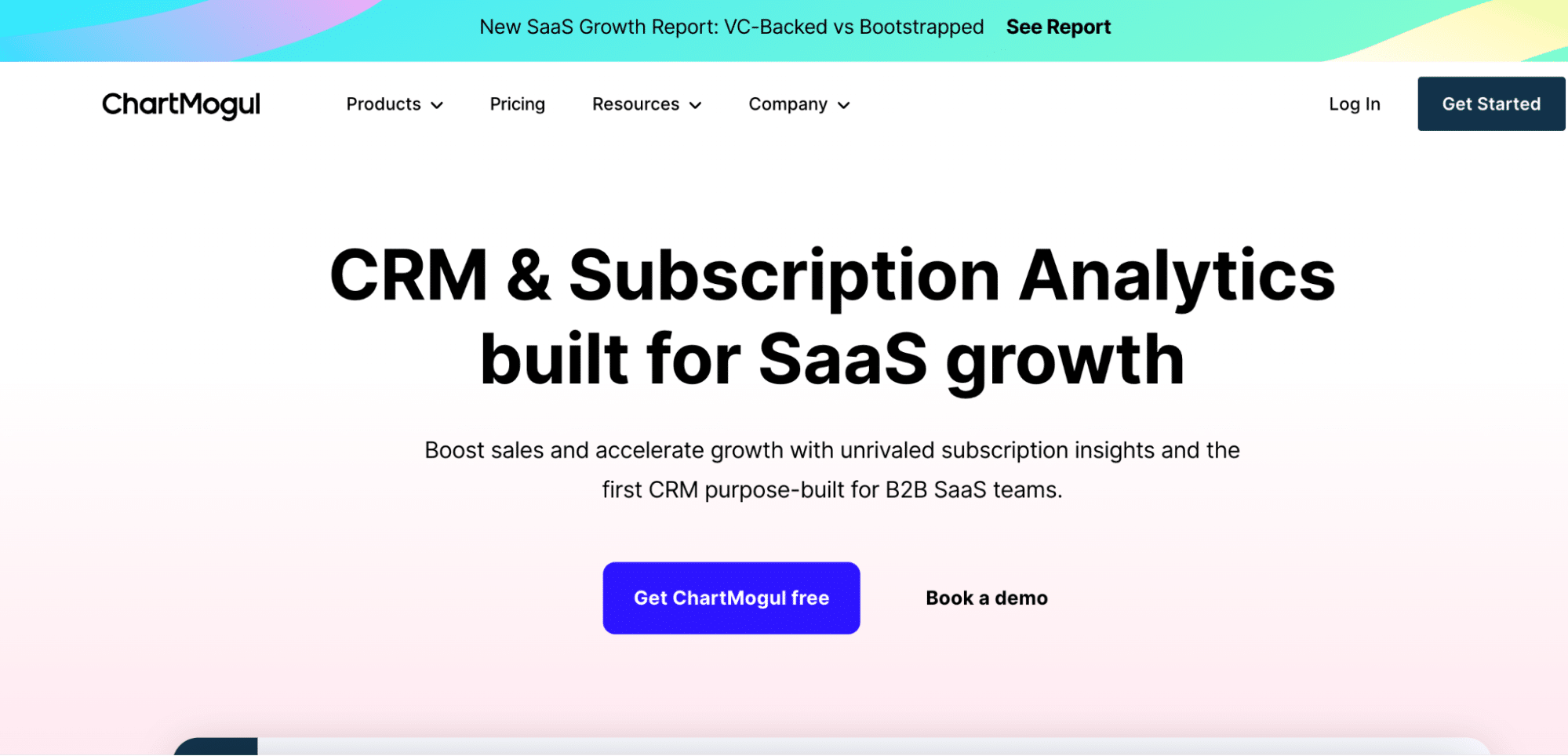 ChartMogul homepage featuring advanced customer segmentation and subscription revenue analysis