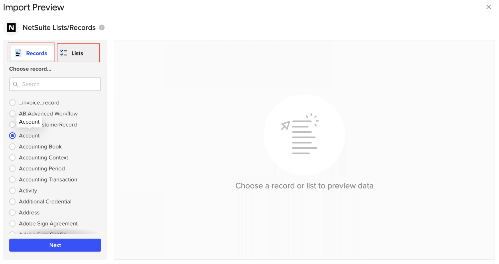 Coefficient interface showing NetSuite authentication prompts to connect the account.