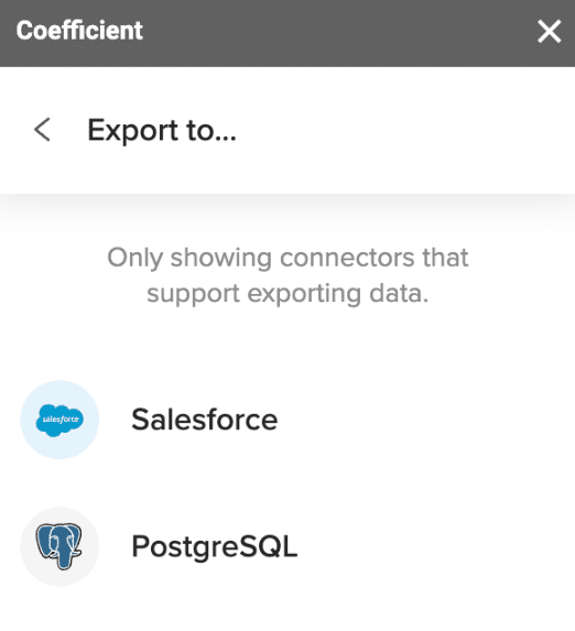 Coefficient data selection screen showing Google Ads metrics and dimensions with filters applied for import.