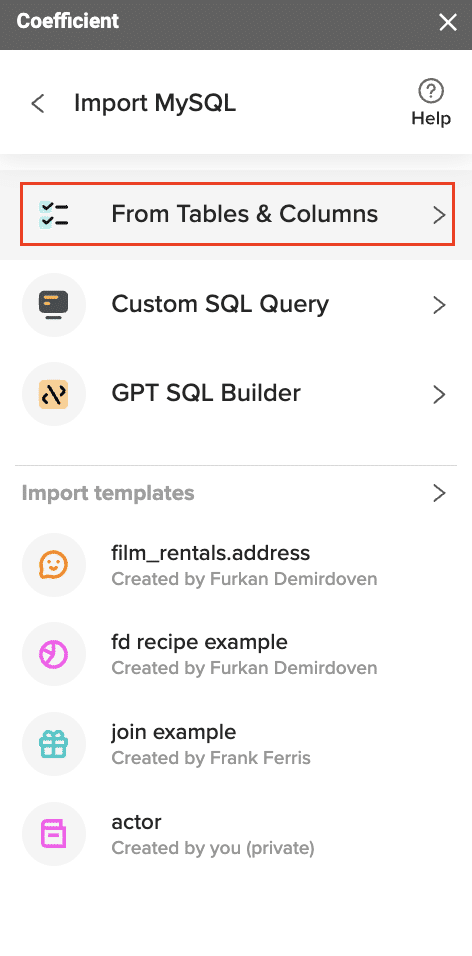 Coefficient export interface with MySQL selected as the target database for data export.