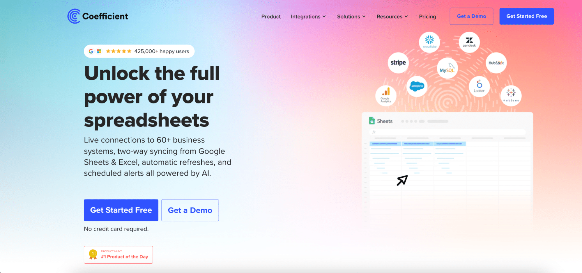 Coefficient integration with Stripe, pulling data into Google Sheets.