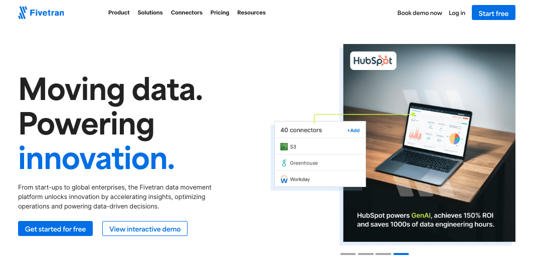 Fivetran homepage showing integration options for connecting NetSuite to Snowflake.
