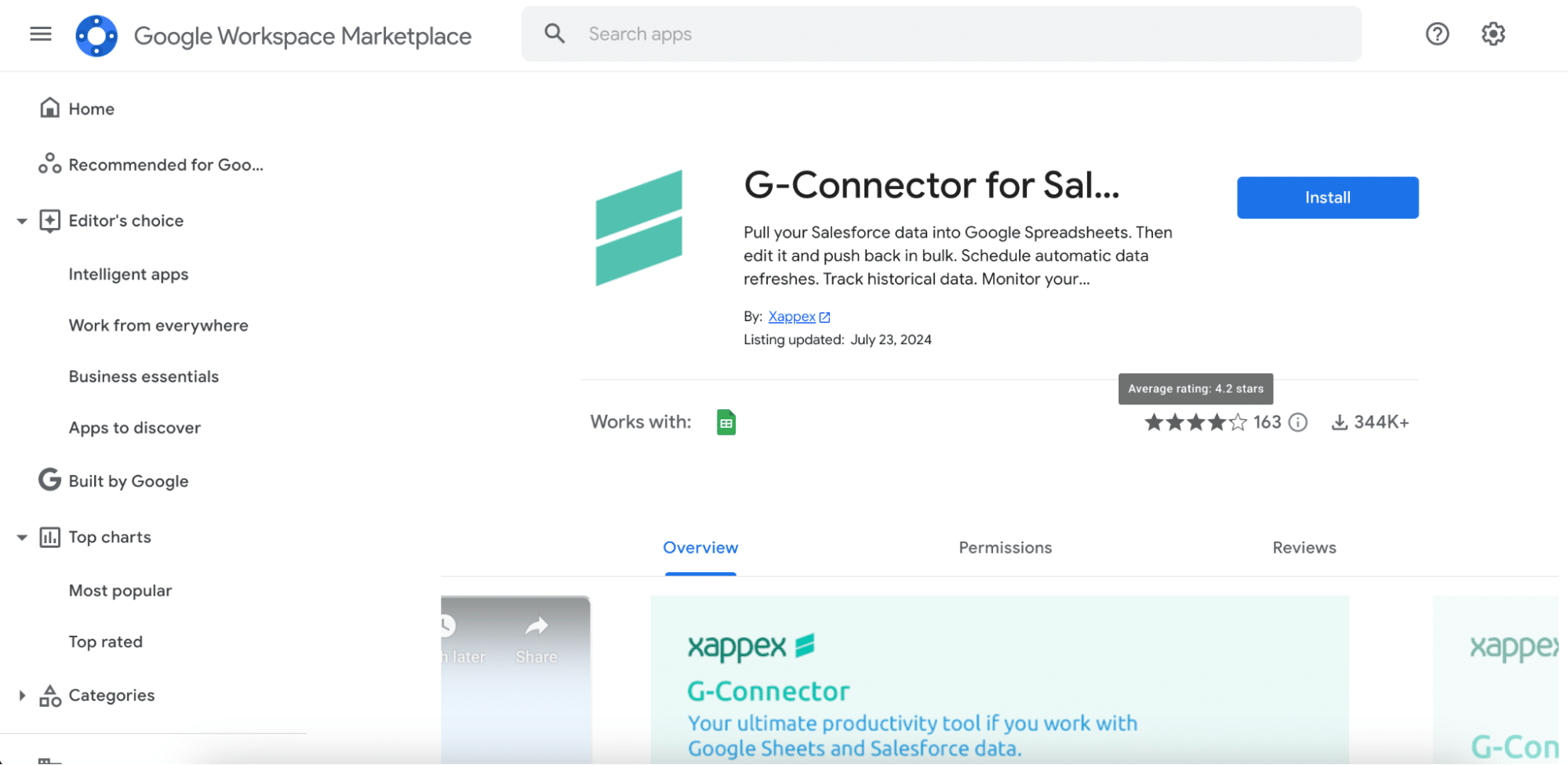 G-Connector linking Salesforce data directly to Google Sheets.