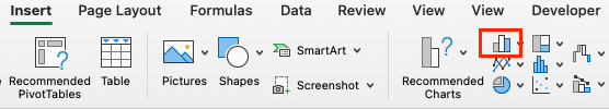 Clicking the Hierarchy button to insert a treemap chart.