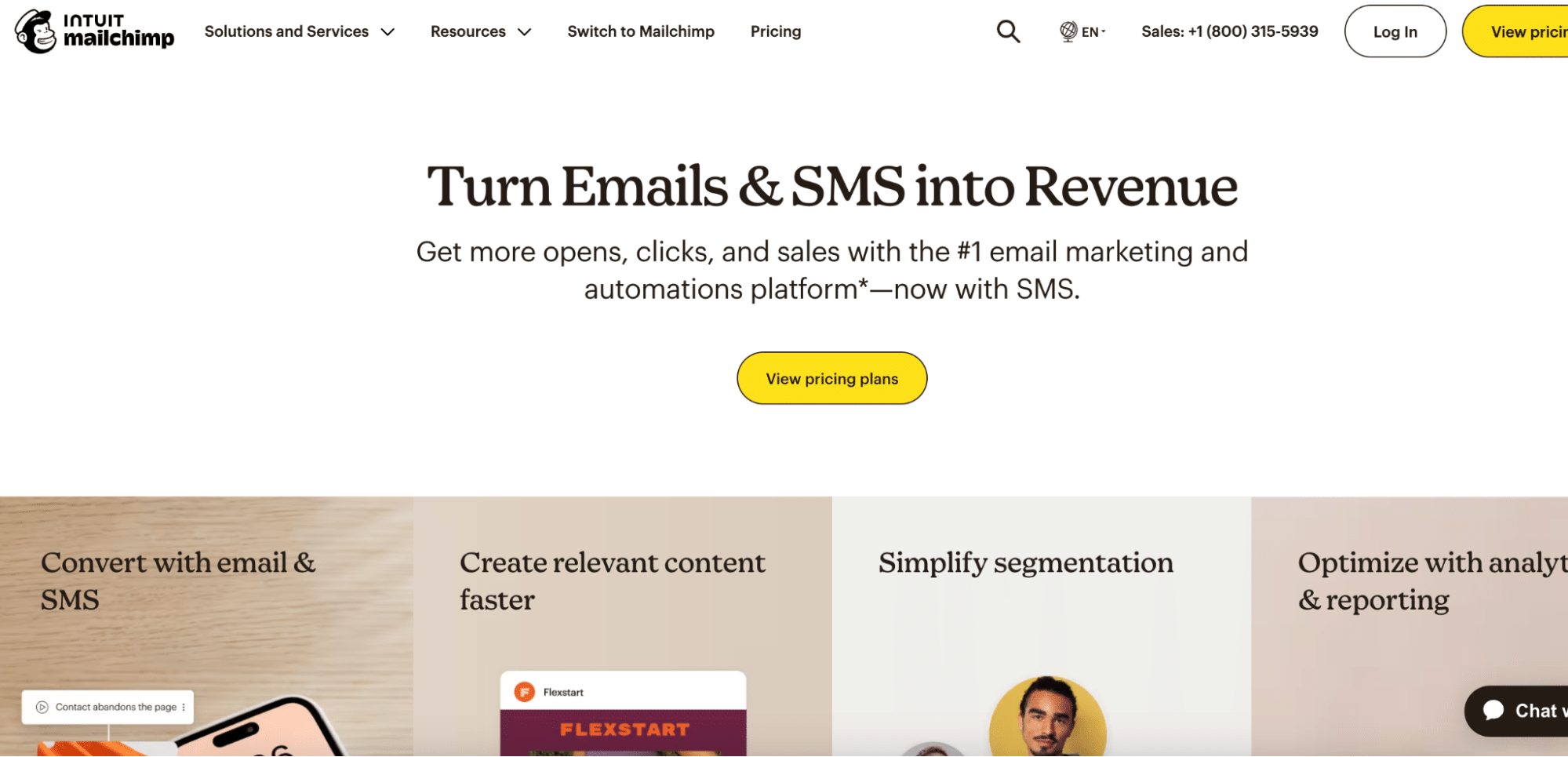 A screenshot of mailchimp's homepage