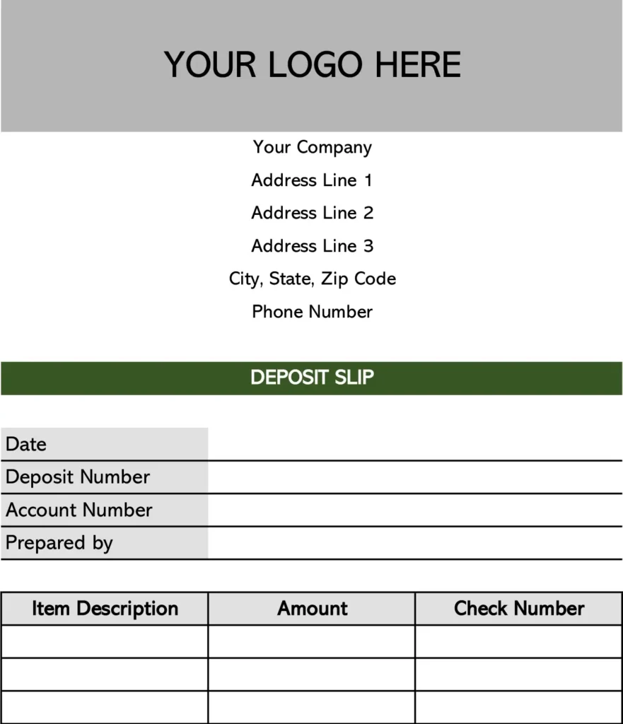 quickbooks deposit slip template excel