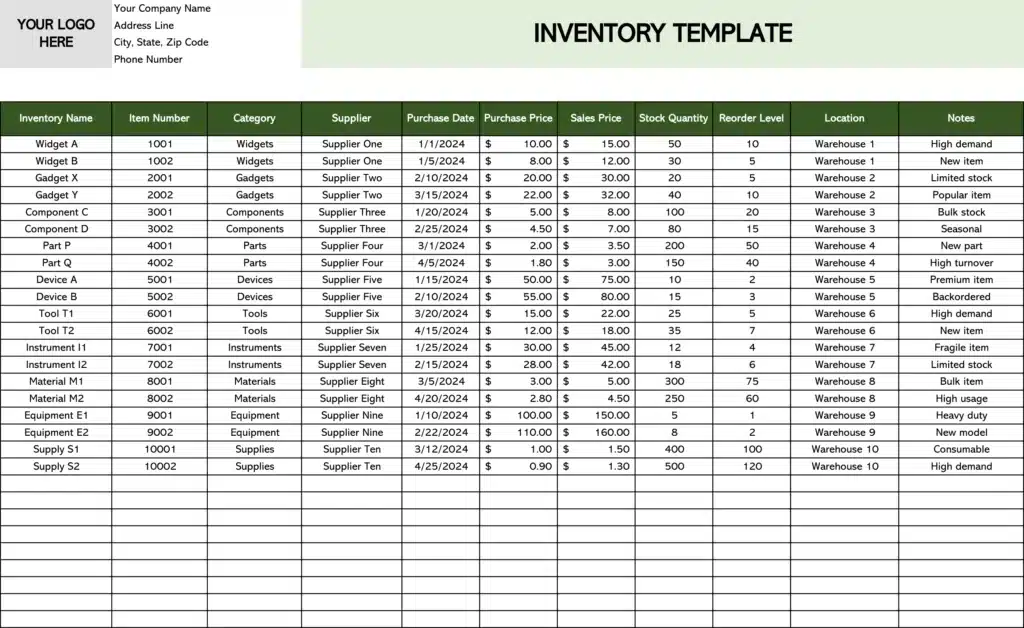 quickbooks inventory excel template