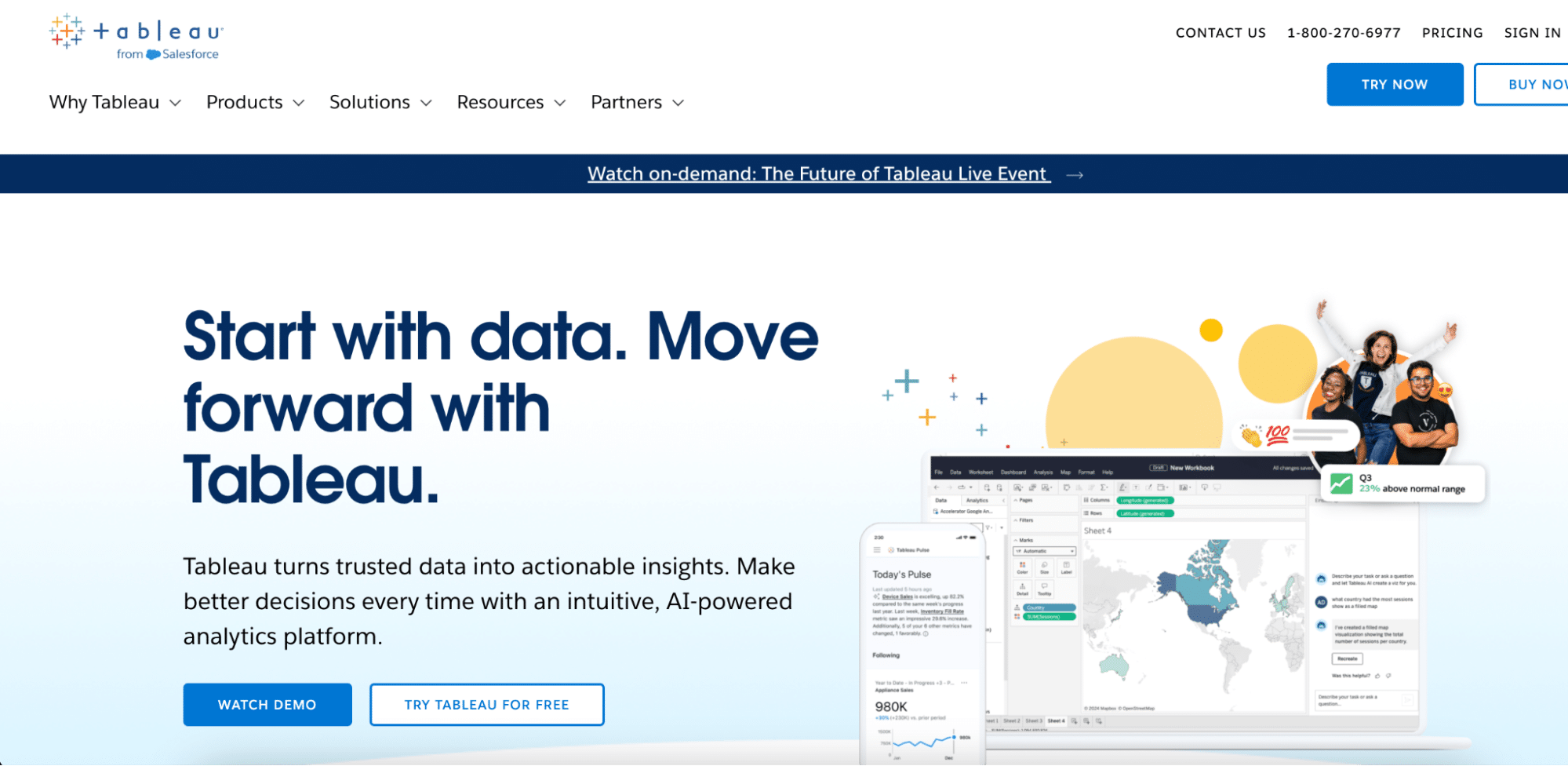 Tableau homepage featuring advanced data visualization and financial reporting capabilities integrated with Stripe.