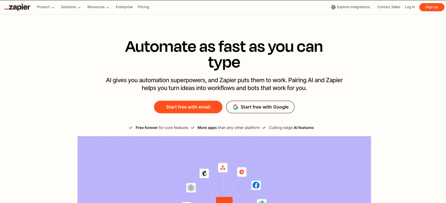 Zapier dashboard with “+ Create” and “New Zap” options highlighted for creating a new automation.