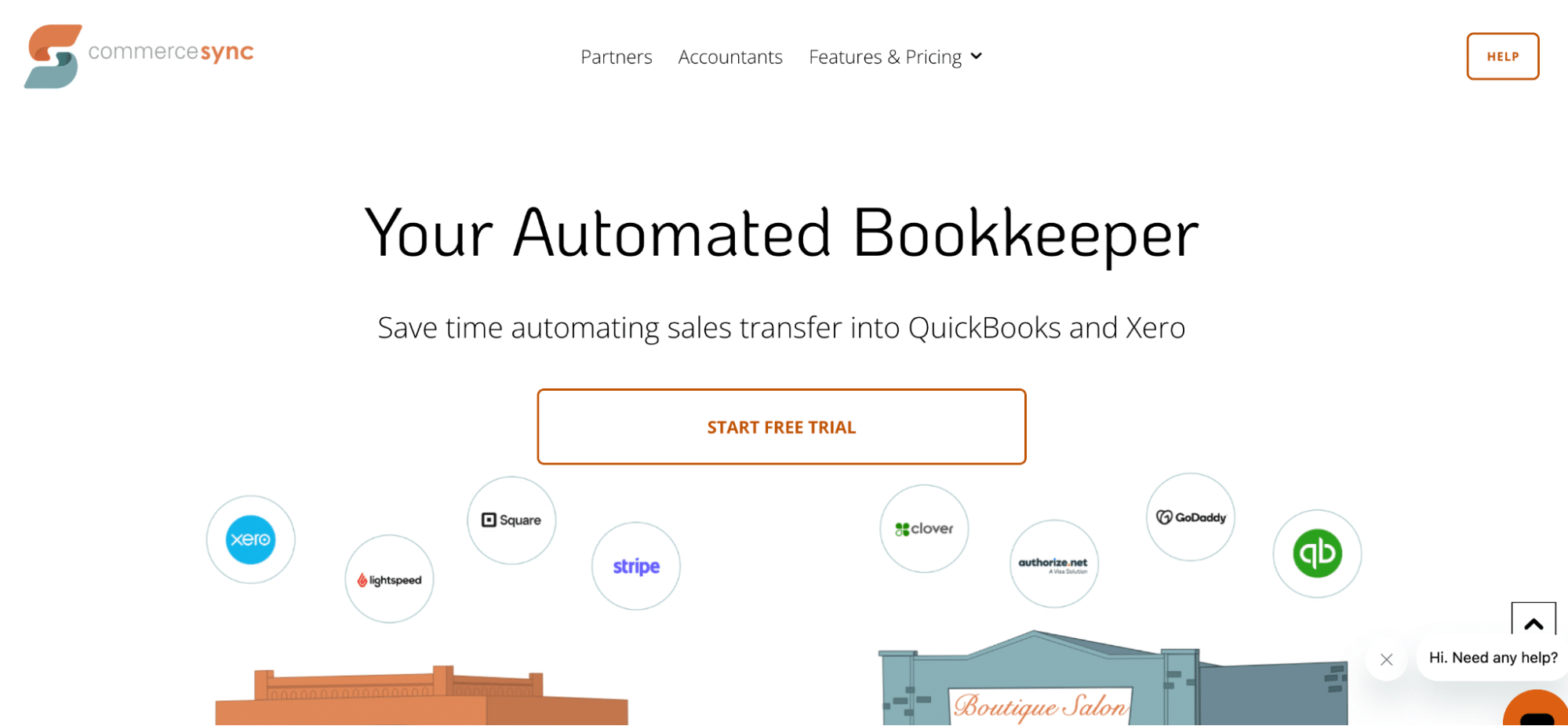 A screenshot of Commercesync homepage