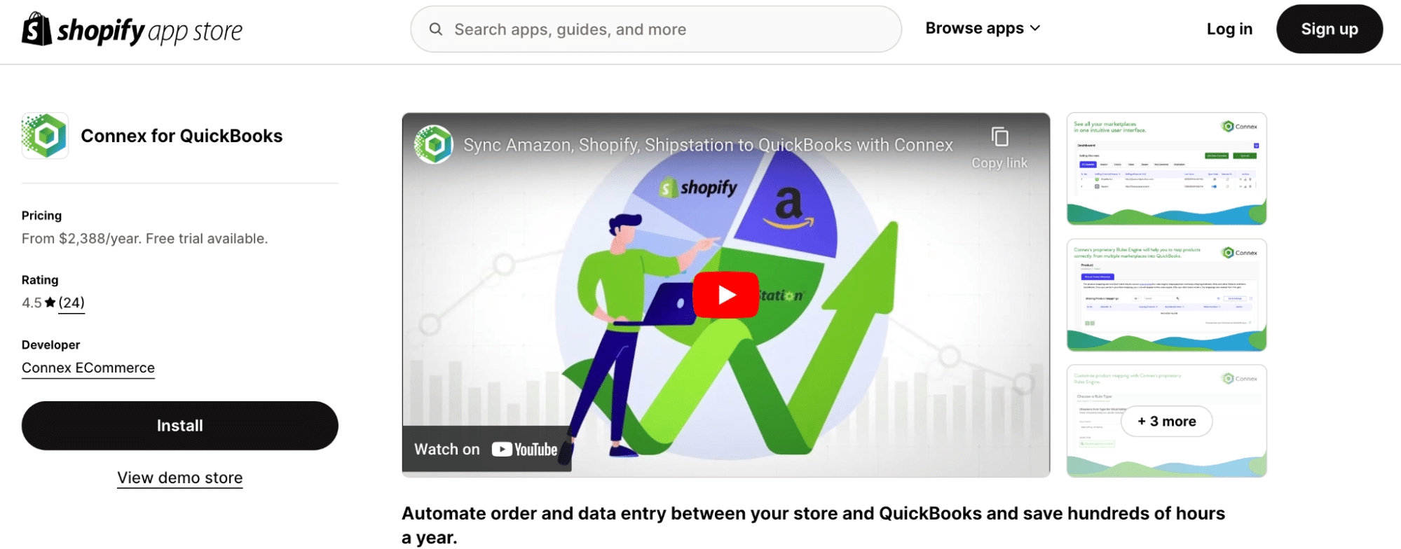 A screenshot of Connex for QuickBooks.
