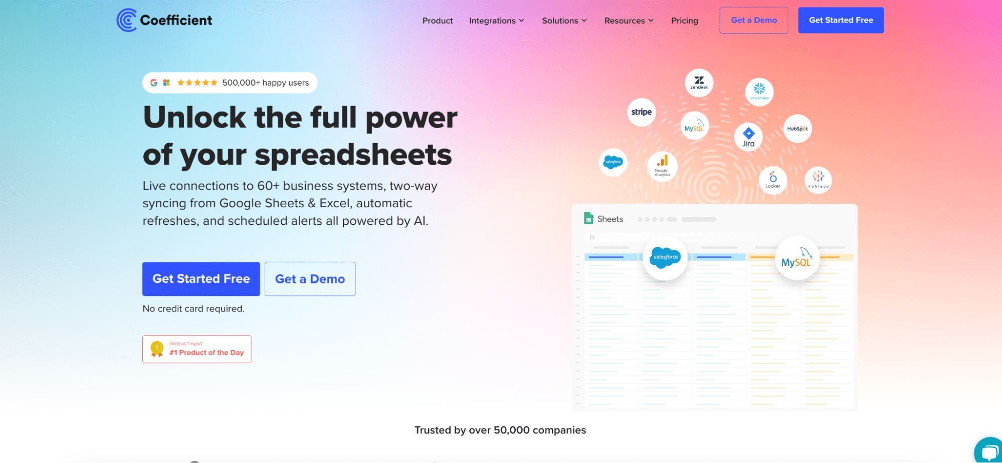 A screenshot of Coefficient's homepage. 