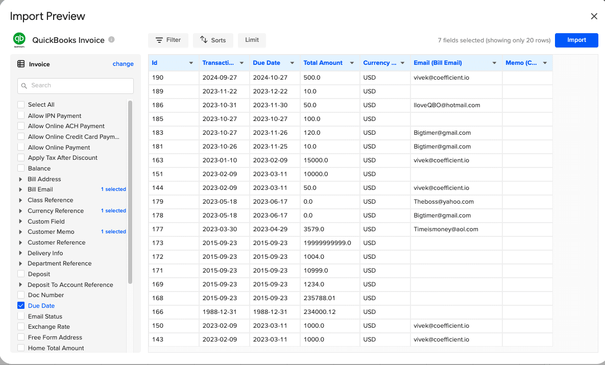 Selecting the fields you want to export from the left-hand panel.