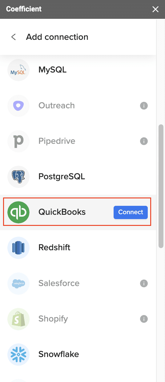 Connecting coefficient to QuickBooks.