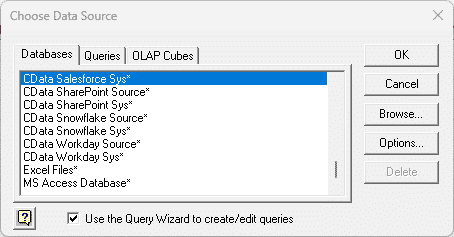Screenshot of the SQL query window in Excel for importing data from Databricks via ODBC driver.