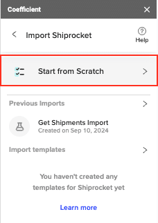 Selecting "start from scratch" from the menu.