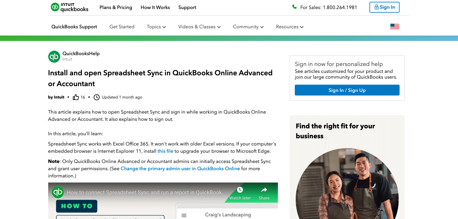 A screenshot of Spreadsheet Sync in QuickBooks Online Advanced.