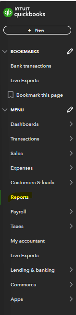Selecting Reports from the menu