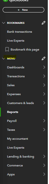Selecting the menu dropdown in QuickBooks.