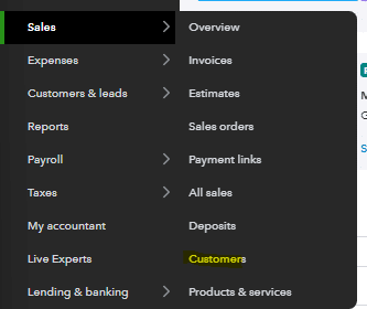 New customer button located in top-right corner of QuickBooks Online