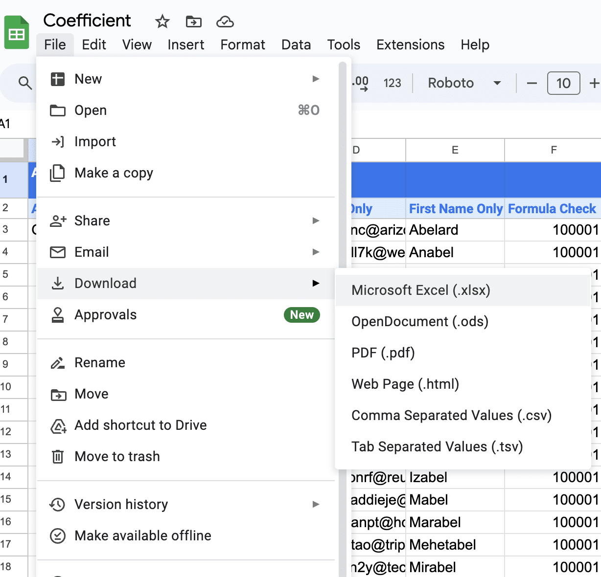 Downloading Excel spreadsheet