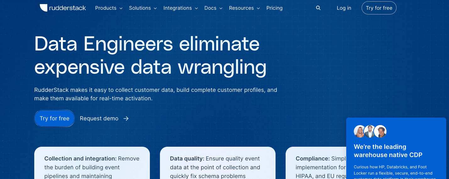 A screenshot of RudderStack's homepage.