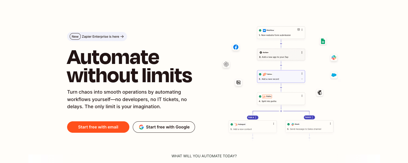 Zapier automation platform homepage